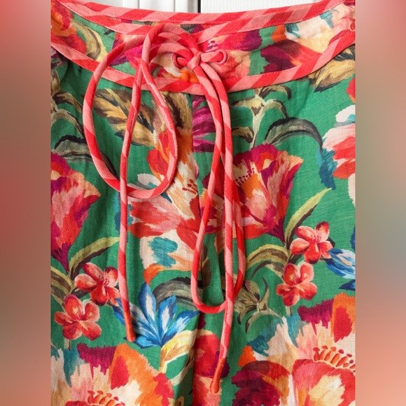 Farm Rio Tie-Front Linen Blend Floral Wide-Leg Pants - Picture 7 of 16